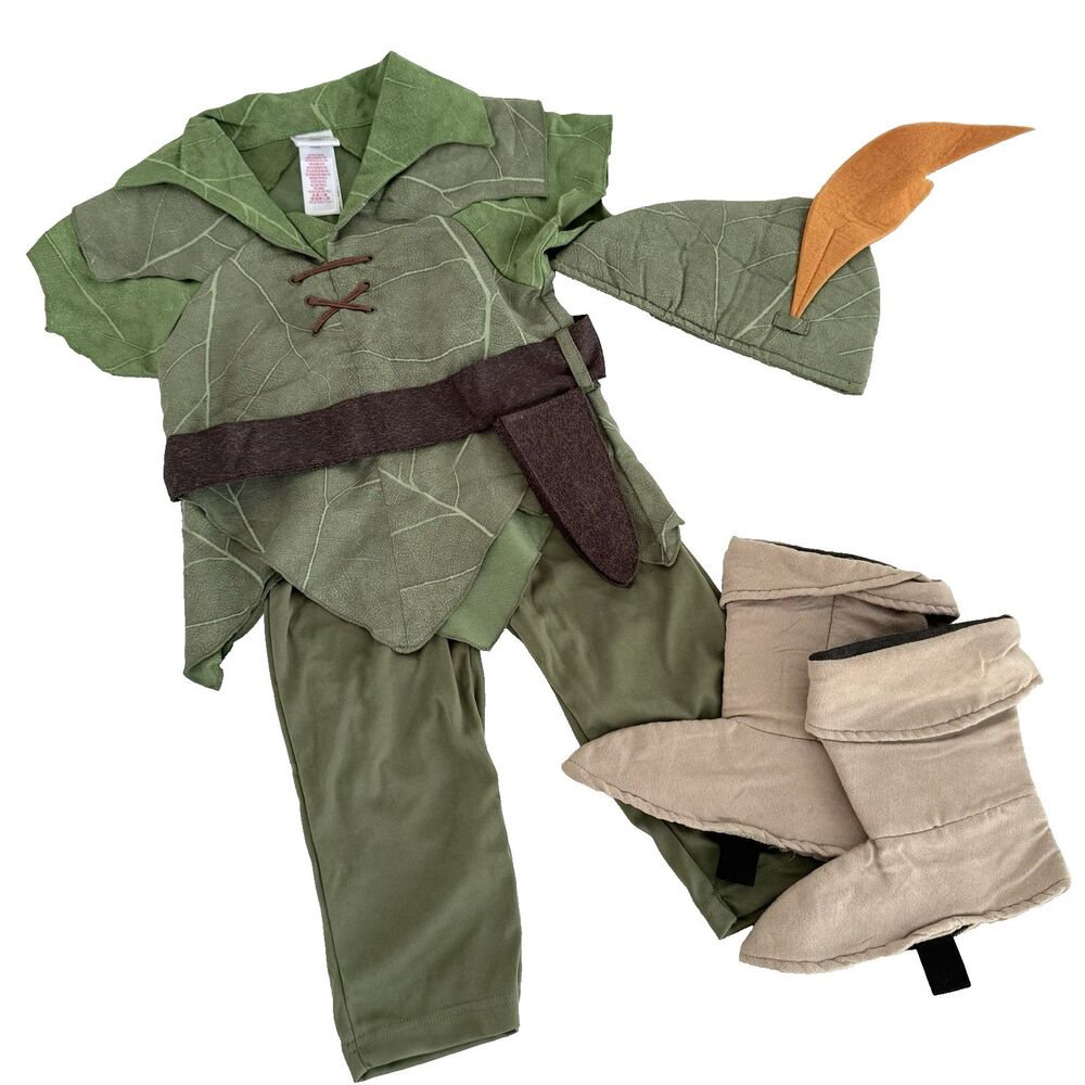 Disney Store Peter Pan Boys 3T Costume Outfit & Accessories 6pcs Halloween EUC